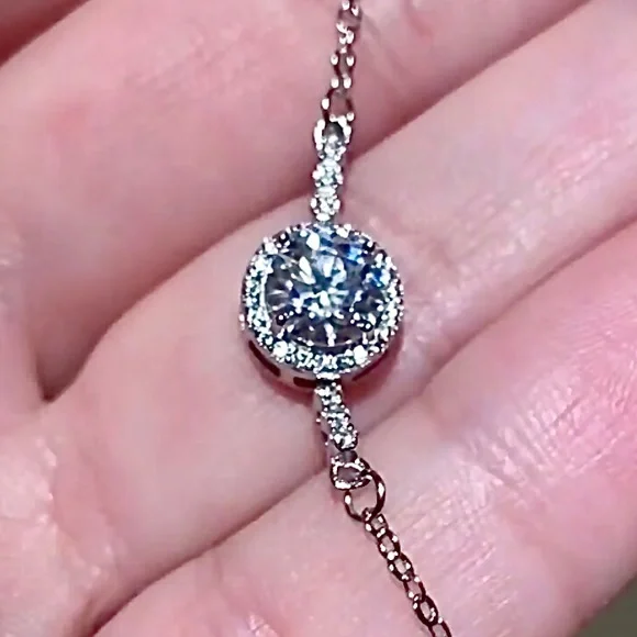 Moissanite Bracelet 1 CT Center Stone 925 Sterling Silver Platinum Plated Chain - Picture 7 of 14